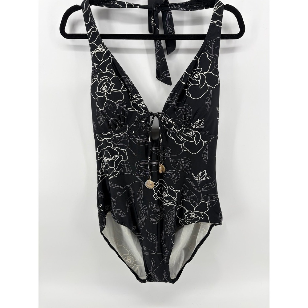 Your Best Look, One Piece Swimsuit, Black/White Flower Pattern, Women's Size 16